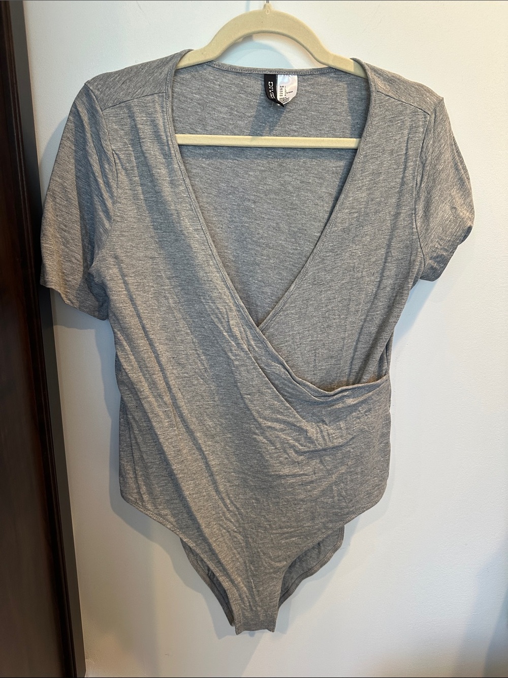 Divided Heather Gray Wrap-Front Short Sleeve Bodysuit
